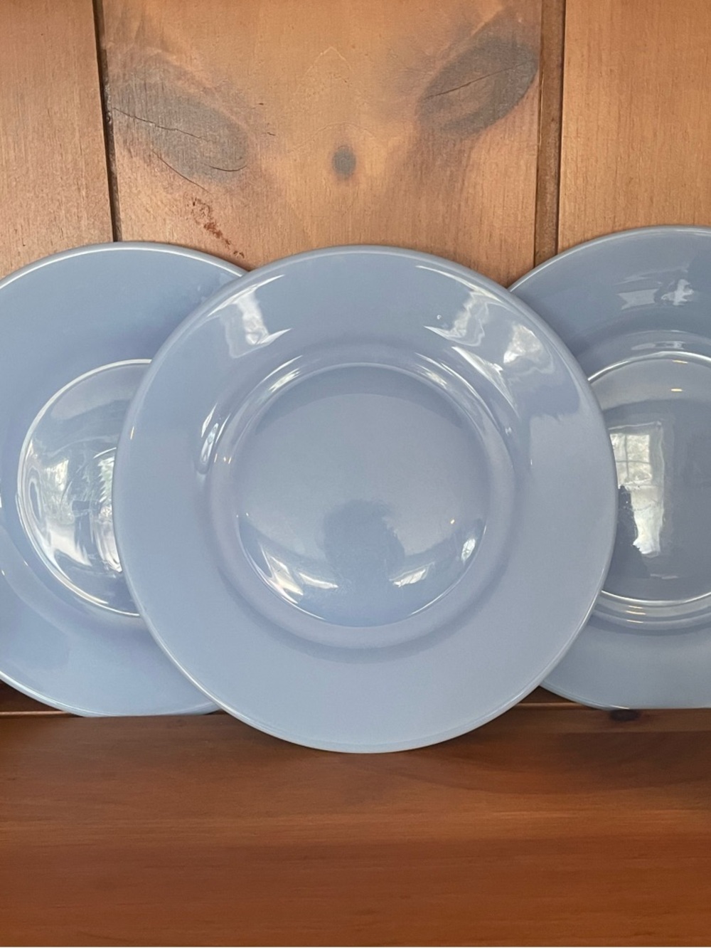 Vintage periwinkle blue milk glass salad plates  . Set of 3